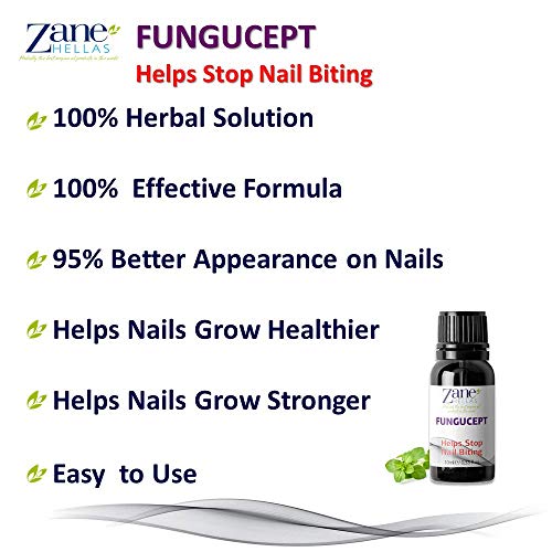 Zane Hellas FunguCept Ayuda a detener el hábito de morderse las uñas y chuparse el dedo.Para uñas sanas.Sin mordedura.Controla y previene que se muerda las uñas.100% Solución Herbal.10 ml