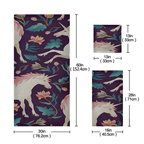ZANSENG Juego de Toallas de baño de 3 Piezas - Juego de Toallas de baño, Mano y toallitas Beautiful Unicorns Vector Magic, súper Suaves y absorbentes, Toallas de algodón Resistentes a la decoloración