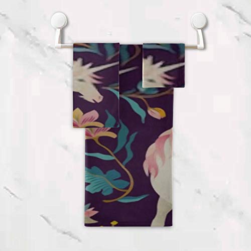 ZANSENG Juego de Toallas de baño de 3 Piezas - Juego de Toallas de baño, Mano y toallitas Beautiful Unicorns Vector Magic, súper Suaves y absorbentes, Toallas de algodón Resistentes a la decoloración