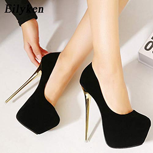 Zapatos De Tacón Súper Alto para Mujer 16 Cm Bombas De Plataforma Vestido De Fiesta con Estilo Negro Estiletes De Boda para Damas