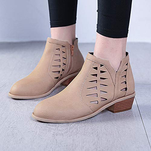 Zapatos ZODOF Botas Planos Alto Top de Medieval Style para Mujer Tacones Gruesos de la Vendimia de Las Mujeres Tacón Grueso Botines Cortos Botines Huecos
