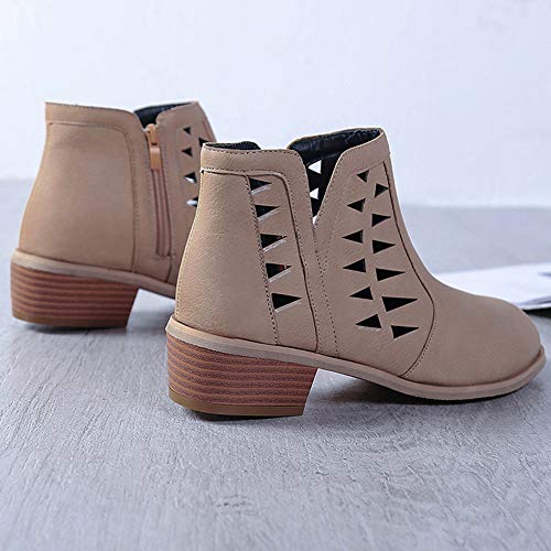 Zapatos ZODOF Botas Planos Alto Top de Medieval Style para Mujer Tacones Gruesos de la Vendimia de Las Mujeres Tacón Grueso Botines Cortos Botines Huecos