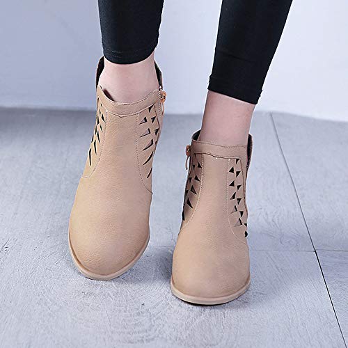 Zapatos ZODOF Botas Planos Alto Top de Medieval Style para Mujer Tacones Gruesos de la Vendimia de Las Mujeres Tacón Grueso Botines Cortos Botines Huecos
