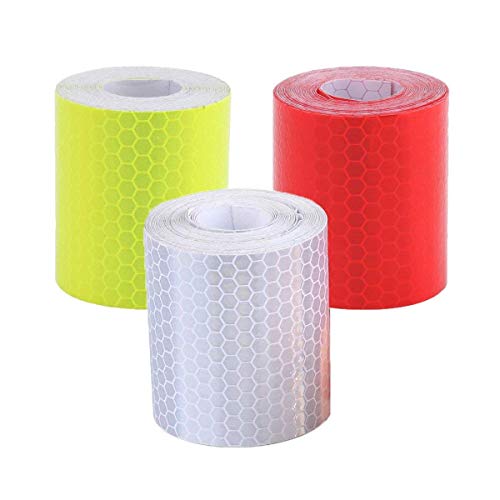 ZARRS Cinta Reflectante Adhesiva,3 Pack Cinta Pegatina de Seguridad Autoadhesivo Cinta para Automóviles Bicicletas Vehículos Ropa Blanco Rojo Verde 5CM *3M
