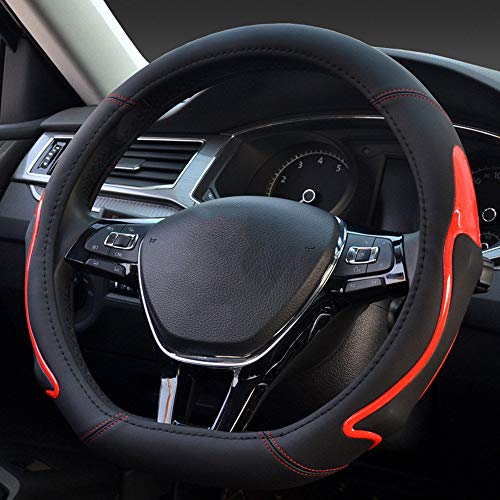ZCME-power Tipo D Vehículo Cubierta del Volante Coche Protector del Volante Universal Diámetro 36-38cm Forma de D [Cubierta de Volante de Fondo Plano],Red-36cm