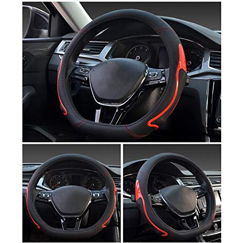 ZCME-power Tipo D Vehículo Cubierta del Volante Coche Protector del Volante Universal Diámetro 36-38cm Forma de D [Cubierta de Volante de Fondo Plano],Red-36cm