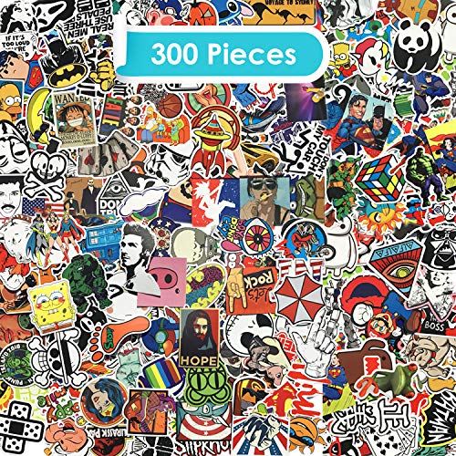 Zelbuck Paquete de Pegatinas 300-Pcs Kit de Impermeable Pegatinas Vinilos Adhesivos Sticker Pack para laptop, Coches, Motocicleta, Bicicleta, Equipaje, Monopatín -Regalo Ideal para Familiares y Amigos