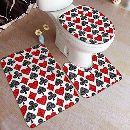 ZhangYu Alfombra del Piso Playing Card 3 Pieces Bathroom Rugs Set Absorbent Bath Mats Anti-Slip U-Shape Contoured Toilet Mat & 15.7x23.6 Rug & 1 Lid Cover for Indoor Bathroom Tub Shower