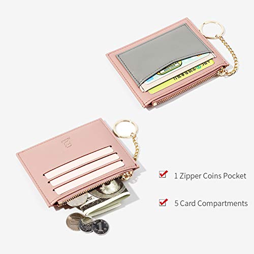ZhaoCo Tarjetero para Tarjetas de Crédito para Mujer, Cuero PU Pequeño Monederos Cartera Tarjetero con Cremallera y Llavero para Mujer Señoras (Rosado)