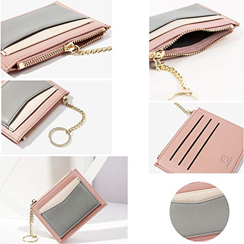 ZhaoCo Tarjetero para Tarjetas de Crédito para Mujer, Cuero PU Pequeño Monederos Cartera Tarjetero con Cremallera y Llavero para Mujer Señoras (Rosado)