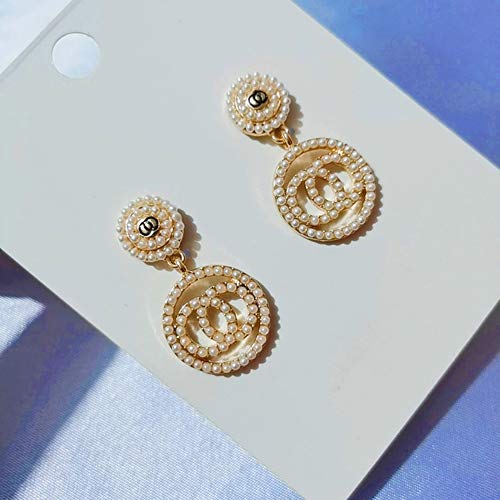 Zhaoronghua Pendientes Joyería Señoras Pendientes, Temperamento Poco Aroma Perlas Viento Círculo Pendientes Nueva Tendencia Corea Larga Roja,Plata