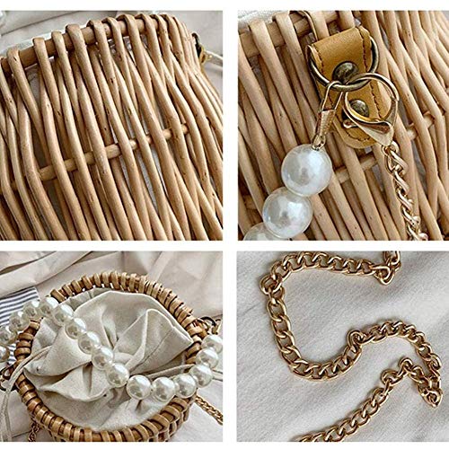 ZHENAO Em Moda Bolso Recolección Cesta en Ratán Cesta para Cosméticos Bolsa de Playa Navidad Cesta de Cesto Viaje Compras Retro Bolso Cestas de Mimbre Hecho a Mano Cesta de Mercado