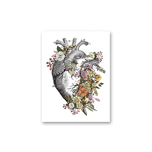 ZHENGGUO Vintage Anatomy Floral Heart Brain Wall Art Canvas Painting Retro Posters and Prints Wall Pictures Medical Doctor Clinic Decor