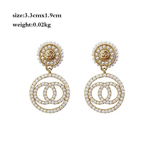 Zhuowei Jewelry - Pendientes Largos de Cadena Coreana para Mujer, diseño de círculo de Perla, Aroma pequeño, Plata, L