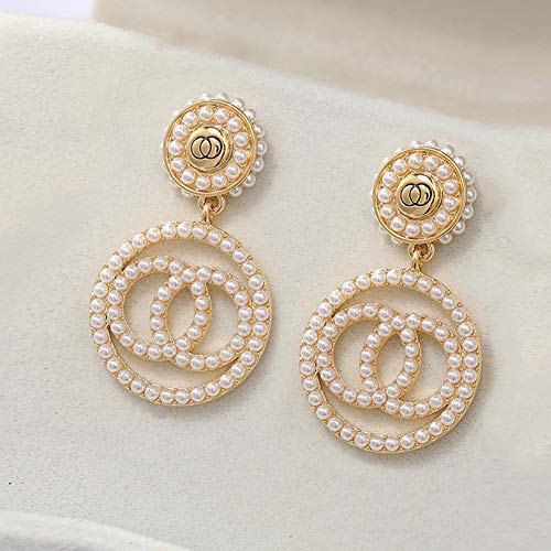 Zhuowei Jewelry - Pendientes Largos de Cadena Coreana para Mujer, diseño de círculo de Perla, Aroma pequeño, Plata, L