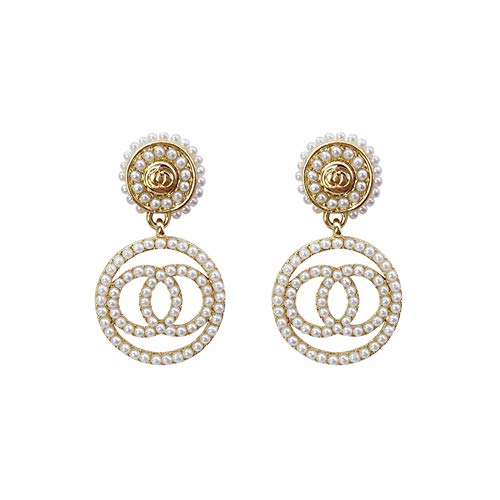 Zhuowei Jewelry - Pendientes Largos de Cadena Coreana para Mujer, diseño de círculo de Perla, Aroma pequeño, Plata, L