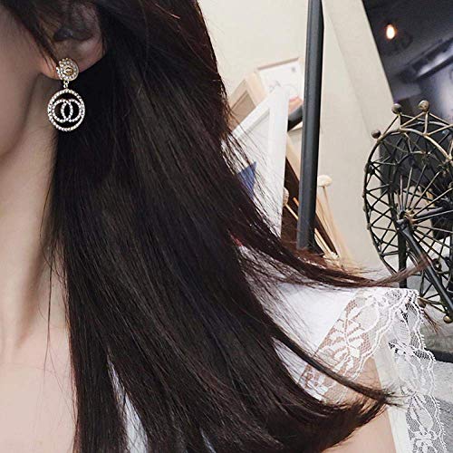 Zhuowei Jewelry - Pendientes Largos de Cadena Coreana para Mujer, diseño de círculo de Perla, Aroma pequeño, Plata, L