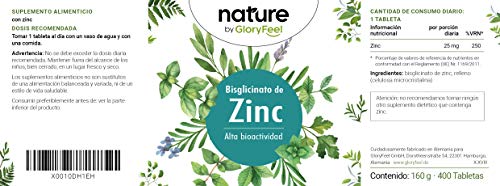 Zinc 25mg Alta dosificación - 400 Tabletas Premium Bisglicinato de Zinc puro (Quelato de Zinc)- Zinc elemental de alta biodisponibilidad - Producción probada en laboratorio en Alemania