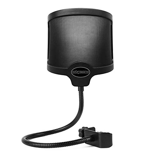 ZINGYOU PF-101 Filtro pop de micrófono, protector de pop de grabación en estudio de malla metálica en forma de U con cuello de cisne flexible y abrazadera ajustable extendida