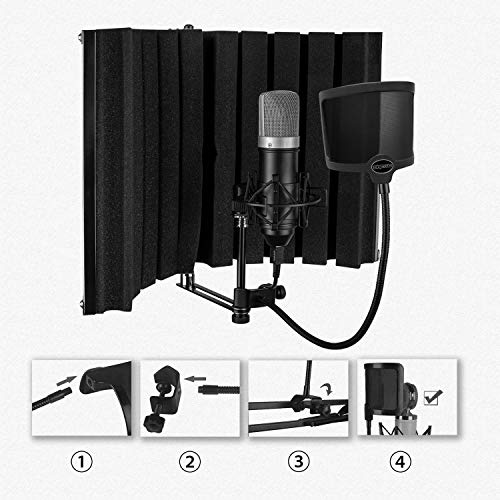 ZINGYOU PF-101 Filtro pop de micrófono, protector de pop de grabación en estudio de malla metálica en forma de U con cuello de cisne flexible y abrazadera ajustable extendida