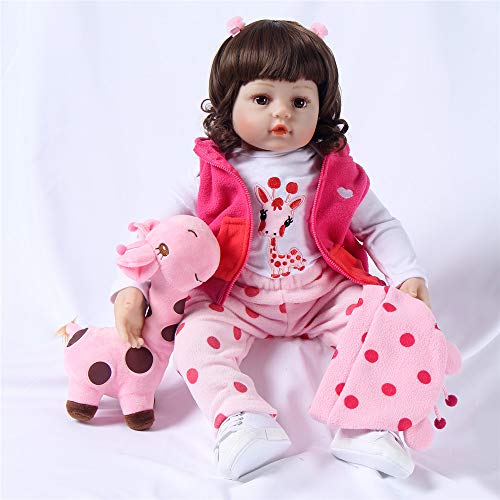 ZIYIUI Realista Muñeco bebe Reborn Niña pelo largo Vinilo Suave Silicona Reborn Baby Dolls Regalos para Niños Juguetes 19 Pulgadas 48 cm