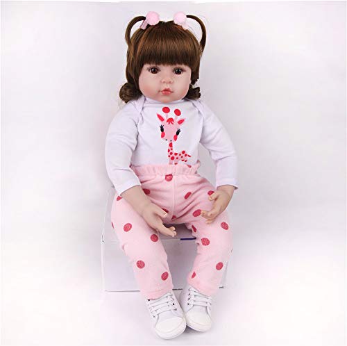 ZIYIUI Realista Muñeco bebe Reborn Niña pelo largo Vinilo Suave Silicona Reborn Baby Dolls Regalos para Niños Juguetes 19 Pulgadas 48 cm