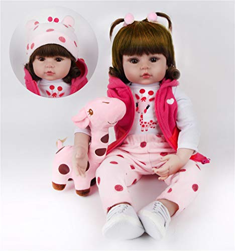 ZIYIUI Realista Muñeco bebe Reborn Niña pelo largo Vinilo Suave Silicona Reborn Baby Dolls Regalos para Niños Juguetes 19 Pulgadas 48 cm