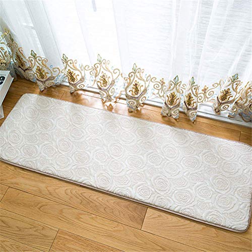 ZJDK Alfombrillas de baño, patrón de Rosas Alfombra de Corredor de Cocina Alfombra de Lana de Coral Suave Alfombra de área Antideslizante Sofá Lavable Alfombrilla para el hogar, Espesor 2Cm, Blan
