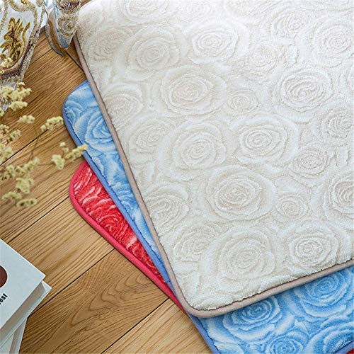 ZJDK Alfombrillas de baño, patrón de Rosas Alfombra de Corredor de Cocina Alfombra de Lana de Coral Suave Alfombra de área Antideslizante Sofá Lavable Alfombrilla para el hogar, Espesor 2Cm, Blan