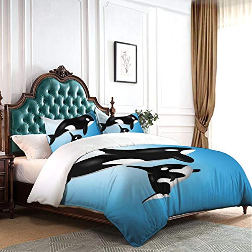 ZOANEN Orca Familia Madre y bebé Nadando en el océano Niños Paternidad Tema Fundas Edredon 140x200cm con 2 Fundas De Almohada 50x80cm para La Decoración del Hotel En El Hogar Dormitorio