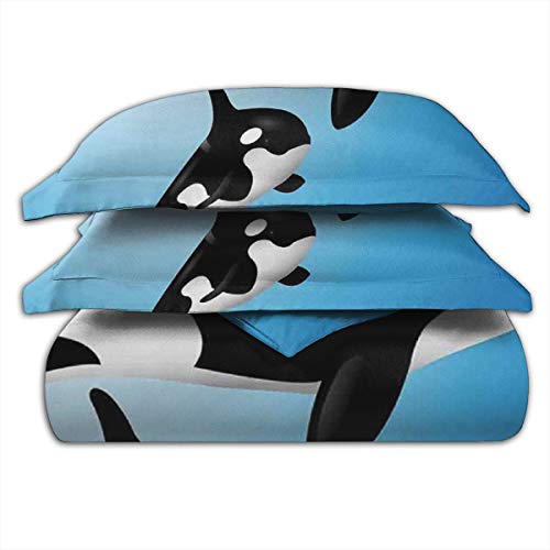 ZOANEN Orca Familia Madre y bebé Nadando en el océano Niños Paternidad Tema Fundas Edredon 140x200cm con 2 Fundas De Almohada 50x80cm para La Decoración del Hotel En El Hogar Dormitorio