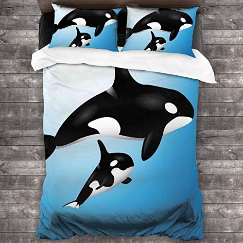 ZOANEN Orca Familia Madre y bebé Nadando en el océano Niños Paternidad Tema Fundas Edredon 140x200cm con 2 Fundas De Almohada 50x80cm para La Decoración del Hotel En El Hogar Dormitorio