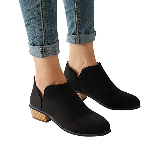 ZODOF Botines De Encaje Botas De Mujer De Moda Punta Redonda Navidad Boots Classic Botines Zapatos Casuales