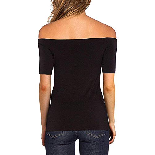 ZODOF Camiseta Blusa de Manga Corta Redondo para Mujer Blusas de Fiesta Mujer Originales Camiseta Primavera Otoño Top con Hombros retorcidos para Mujer
