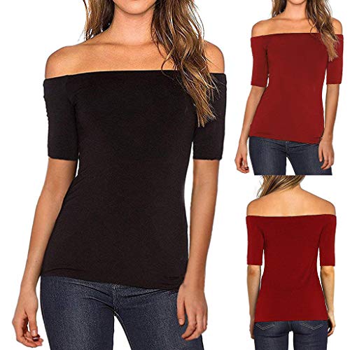 ZODOF Camiseta Blusa de Manga Corta Redondo para Mujer Blusas de Fiesta Mujer Originales Camiseta Primavera Otoño Top con Hombros retorcidos para Mujer