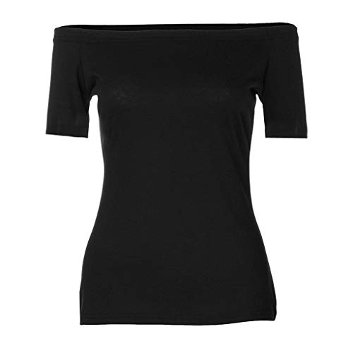 ZODOF Camiseta Blusa de Manga Corta Redondo para Mujer Blusas de Fiesta Mujer Originales Camiseta Primavera Otoño Top con Hombros retorcidos para Mujer