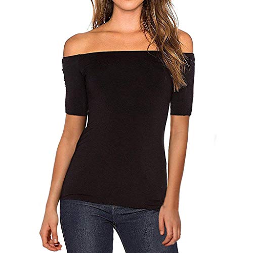 ZODOF Camiseta Blusa de Manga Corta Redondo para Mujer Blusas de Fiesta Mujer Originales Camiseta Primavera Otoño Top con Hombros retorcidos para Mujer