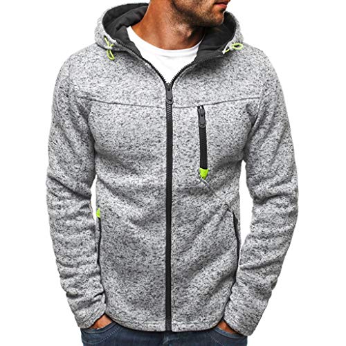 ZODOF Suéter Gris de Color Liso，Sudadera con Capucha y Cremallera de Manga Larga con Capucha y Cremallera de Manga Larga de Invierno para Hombre