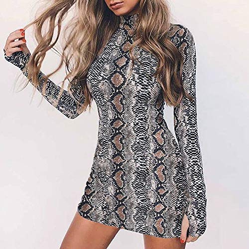 ZODOF Vestido Mujer Elegante Largo Sexy Verano Moda Mujer Ropa Escote-V de Camiseta Manga Larga con Cuello Alto y Cuello Alto de Serpiente con Estampado para Mujer Falda Manga Vestidos