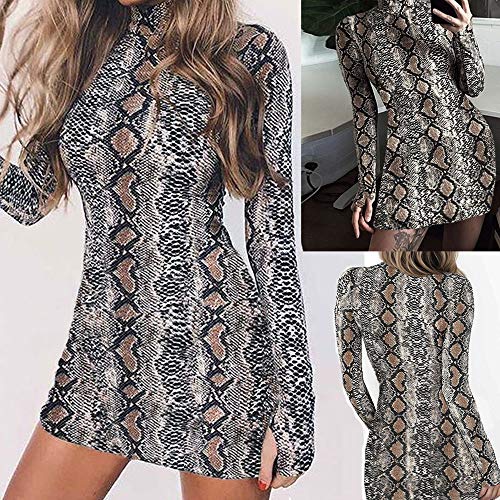 ZODOF Vestido Mujer Elegante Largo Sexy Verano Moda Mujer Ropa Escote-V de Camiseta Manga Larga con Cuello Alto y Cuello Alto de Serpiente con Estampado para Mujer Falda Manga Vestidos