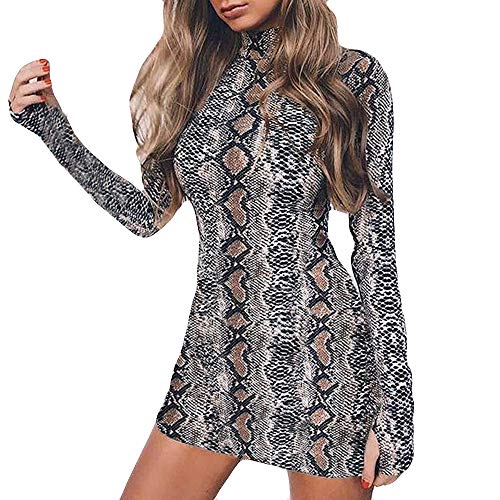 ZODOF Vestido Mujer Elegante Largo Sexy Verano Moda Mujer Ropa Escote-V de Camiseta Manga Larga con Cuello Alto y Cuello Alto de Serpiente con Estampado para Mujer Falda Manga Vestidos