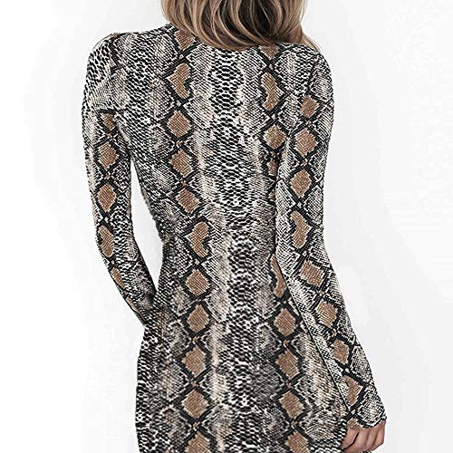 ZODOF Vestido Mujer Elegante Largo Sexy Verano Moda Mujer Ropa Escote-V de Camiseta Manga Larga con Cuello Alto y Cuello Alto de Serpiente con Estampado para Mujer Falda Manga Vestidos