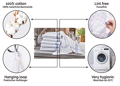 ZOLLNER 10 Trapos de Cocina algodón 100%, a Cuadros Azules y Blancos, 50x70 cm