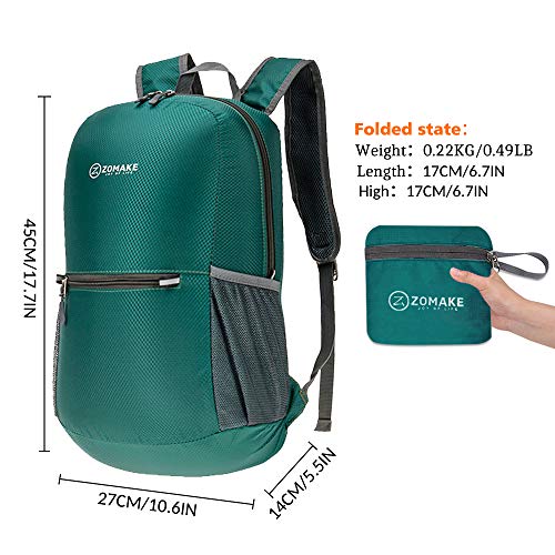 ZOMAKE Mochila Plegable Ligera 20L, Mochilas Pequeñas para Hombre Mujer, Mochilas Compacta para Viajar Senderismo(Verde Oscuro)