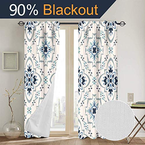 ZUL Patrón Talavera. Azulejos Portugal. Adorno Turco Mosaico marroquí de Azulejos, Cortinas de Ventana Conjunto de 2 Paneles, 104 Pulgadas x 84 Pulgadas （260 cm x 210 cm）