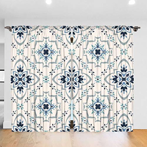 ZUL Patrón Talavera. Azulejos Portugal. Adorno Turco Mosaico marroquí de Azulejos, Cortinas de Ventana Conjunto de 2 Paneles, 104 Pulgadas x 84 Pulgadas （260 cm x 210 cm）