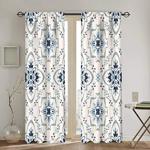 ZUL Patrón Talavera. Azulejos Portugal. Adorno Turco Mosaico marroquí de Azulejos, Cortinas de Ventana Conjunto de 2 Paneles, 104 Pulgadas x 84 Pulgadas （260 cm x 210 cm）