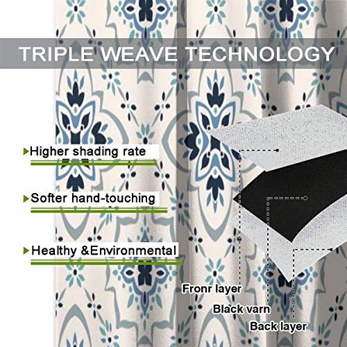 ZUL Patrón Talavera. Azulejos Portugal. Adorno Turco Mosaico marroquí de Azulejos, Cortinas de Ventana Conjunto de 2 Paneles, 104 Pulgadas x 84 Pulgadas （260 cm x 210 cm）