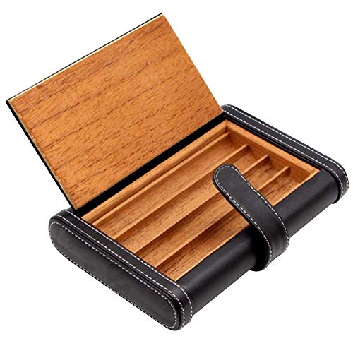 ZUQIEE caso de cigarrillos, Puede contener 4 cigarros caja de cigarrillos portátil de viaje de cuero forro de pino multifuncional caja de regalo ble negro de los hombres de la oficina de Nueva clásica