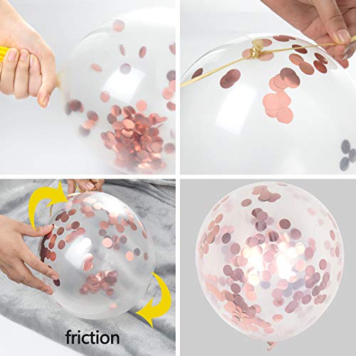 ZWOOS 50 Piezas Globos de Confeti Globos, Globos Cumpleaños Happy Birthday, Incluyendo Oro Rosa, Vino Tinto, Globos de Confeti para Bodas, Cumpleaños Fiesta, Navidad, Baby Shower (Oro rosa)